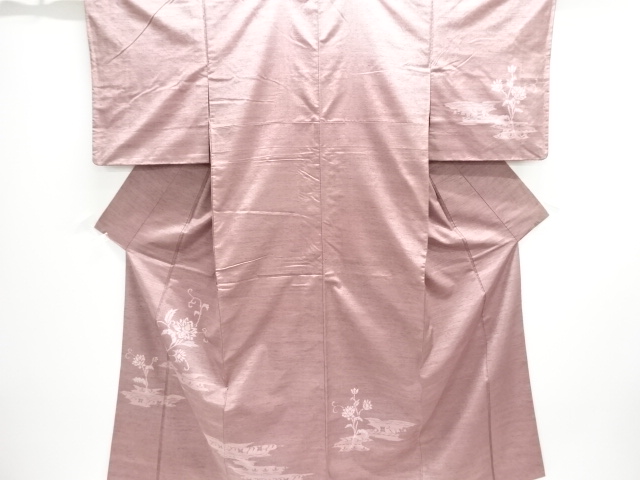 霞に唐草模様織り出し手織り紬訪問着